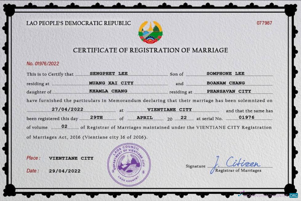 Download Laos marriage certificate PSD template Photoshop template